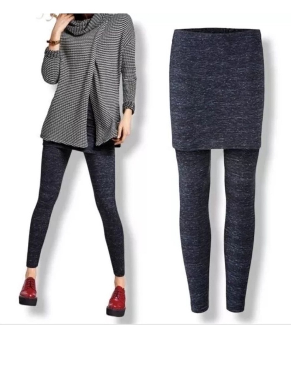 Cabi Black Speckled Space dyed Skirted Leggings.